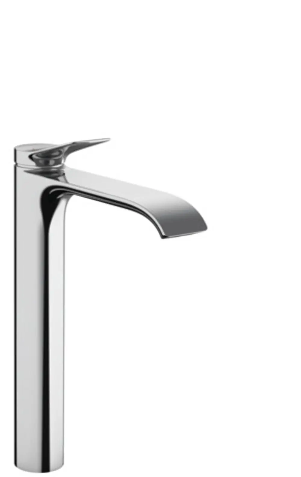 Einhebel-Waschtischmischer aus Chrom von Hansgrohe mit flacher Auslaufarmatur und Zugstangen-Ablaufgarnitur, geeignet für Montage auf Aufsatzwaschtischen.